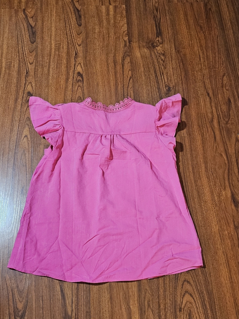 Womens Bright Pink Ruffle Sleeve Button Front Top - Picture 8 of 10